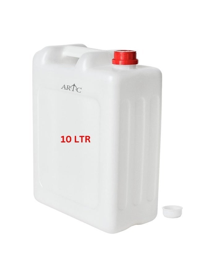 اي ار تي سي عبوة وعلبة جيريكان بلاستيكية متينة من البولي إيثيلين عالي الكثافة من ARTC سعة ١٠ لترات | غطاء مزدوج مانع للتسرب، أبيض شفاف، لتخزين الماء والوقود والزيوت والسوائل | متعددة الاستخدامات، آمنة غذائيًا وكيميائيًا، للاستخدام الصناعي والشحن والتخييم والمنزل والمطبخ والتخزين والاستخدام الداخلي والخارجي. - Image 1