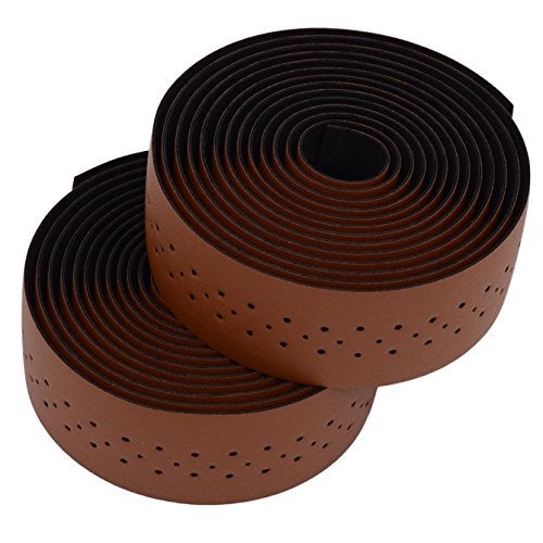 KINGOU Brown Synthetic Leather Road Bike Handlebar Tape Bicycle Bar Wraps - 2PCS Per Set - Image 1
