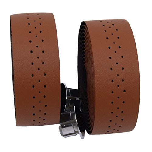 KINGOU Brown Synthetic Leather Road Bike Handlebar Tape Bicycle Bar Wraps - 2PCS Per Set - Image 2