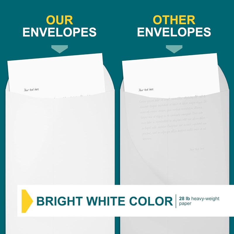 EnDoc 6x9 Catalog Envelopes - 500 Pack - Open End Mailing Envelopes Bulk for Catalogs, Presentations, Newsletters - Plain Envelopes 6x9 with Gummed Seal - Bright White 28lb Heavyweight Paper - Image 5
