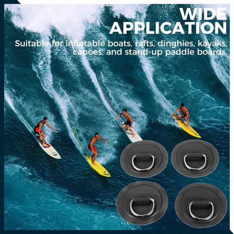 Yetaha 12PCS Stainless Steel D Rings Patch, Black D-Ring PVC Patch, Round Shape D Ring Pad for Inflatable Boat Raft Dinghy Kayak Canoe Surfboard Stand Up Paddle Board, NO Glue Included - Image 3