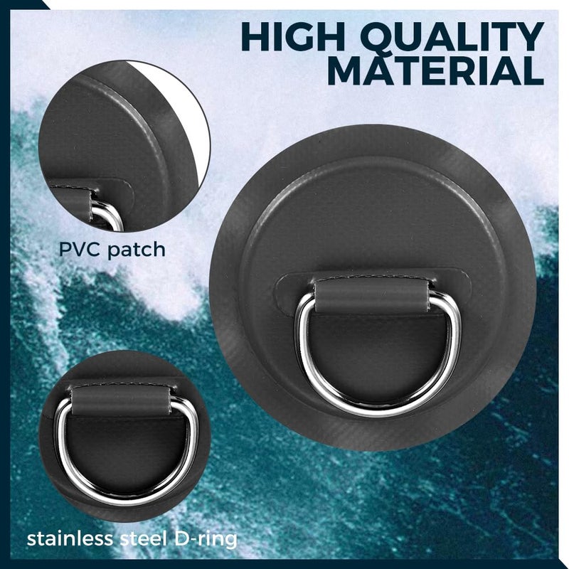 Yetaha 12PCS Stainless Steel D Rings Patch, Black D-Ring PVC Patch, Round Shape D Ring Pad for Inflatable Boat Raft Dinghy Kayak Canoe Surfboard Stand Up Paddle Board, NO Glue Included - Image 4
