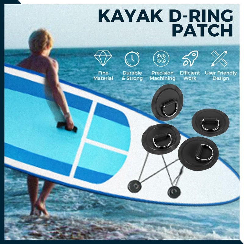 Yetaha 12PCS Stainless Steel D Rings Patch, Black D-Ring PVC Patch, Round Shape D Ring Pad for Inflatable Boat Raft Dinghy Kayak Canoe Surfboard Stand Up Paddle Board, NO Glue Included - Image 5
