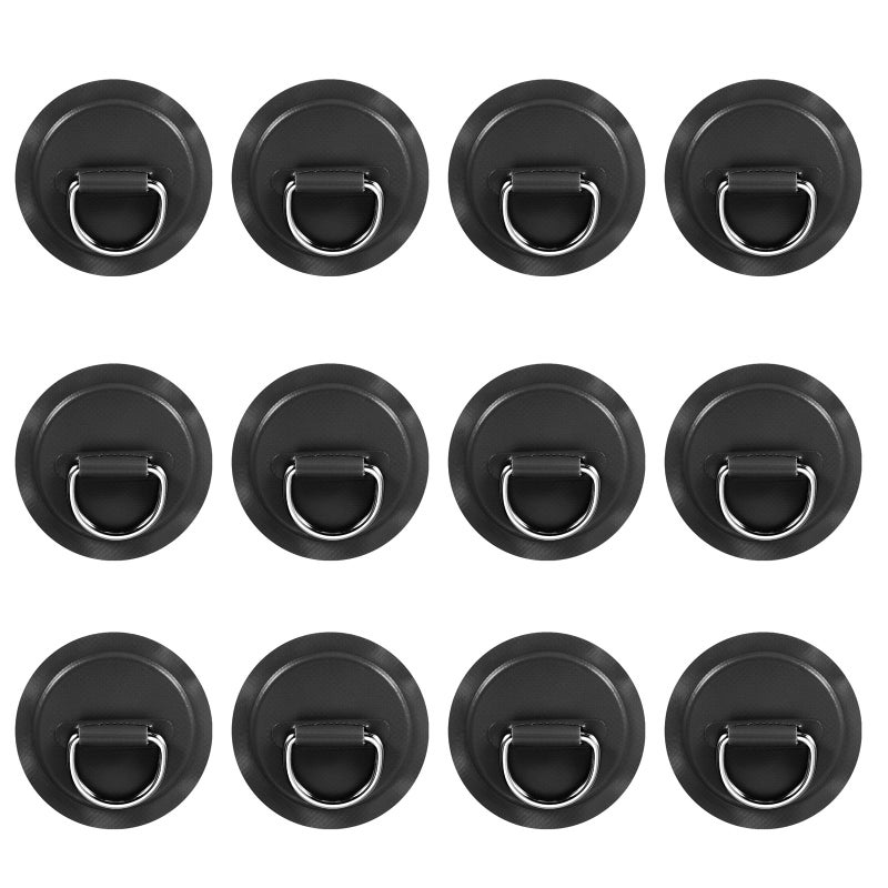 Yetaha 12PCS Stainless Steel D Rings Patch, Black D-Ring PVC Patch, Round Shape D Ring Pad for Inflatable Boat Raft Dinghy Kayak Canoe Surfboard Stand Up Paddle Board, NO Glue Included - Image 1