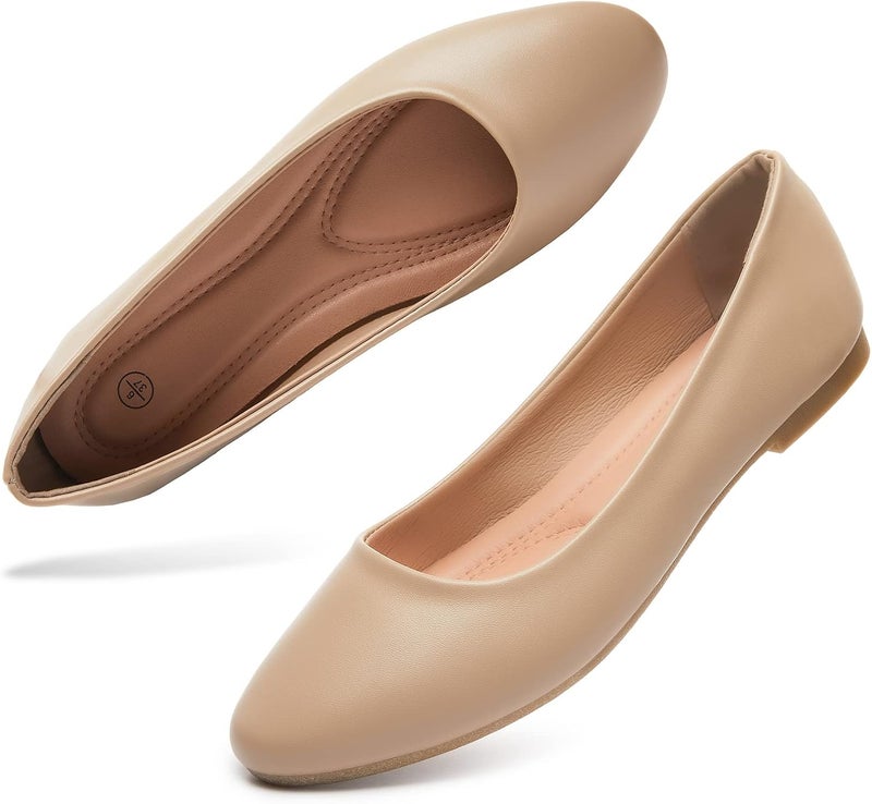 Hash Bubbie Women's Comfortable PU Leather Ballet Flats in Nude - Image 1