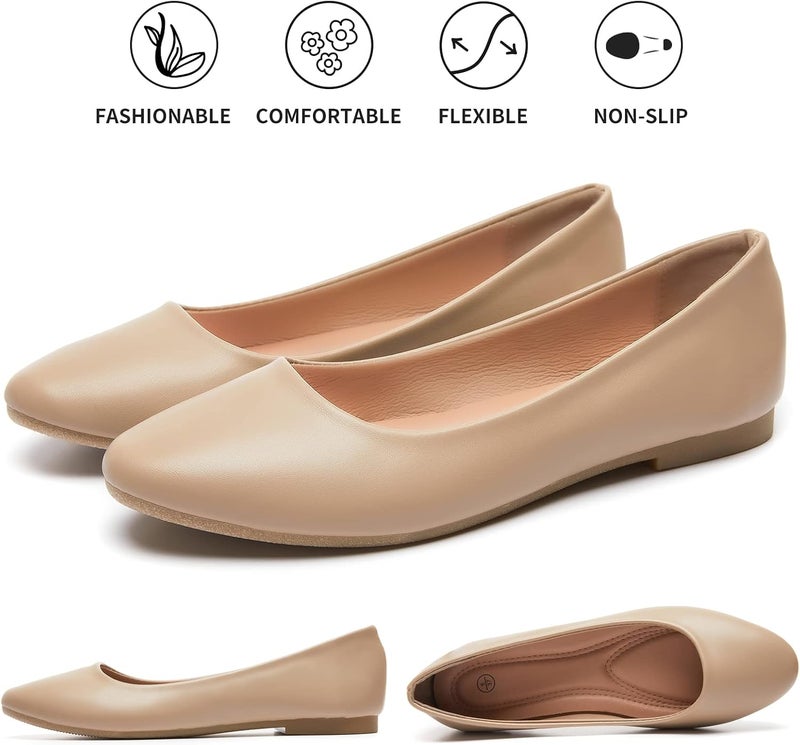 Hash Bubbie Women's Comfortable PU Leather Ballet Flats in Nude - Image 5