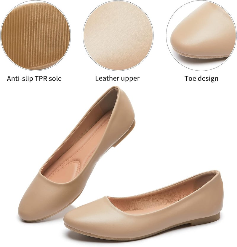 Hash Bubbie Women's Comfortable PU Leather Ballet Flats in Nude - Image 4
