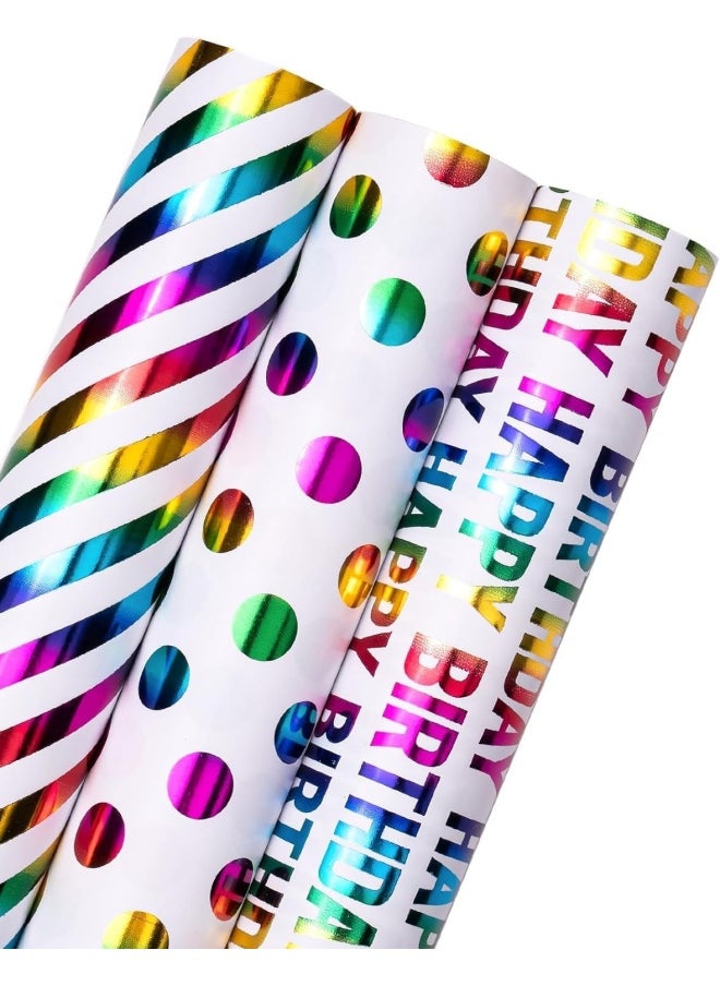 Premify Rainbow Gift Wrapping Paper Rolls, 9 Meter Gift Wrapping Paper Roll, 3 Different Style Multicolor Sheets (43Cm X 3M) Gift Wrap For Birthday, Holiday, Wedding  - Image 1