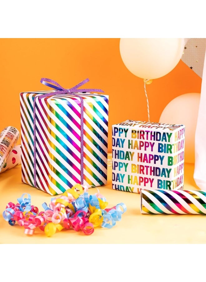 Premify Rainbow Gift Wrapping Paper Rolls, 9 Meter Gift Wrapping Paper Roll, 3 Different Style Multicolor Sheets (43Cm X 3M) Gift Wrap For Birthday, Holiday, Wedding  - Image 5