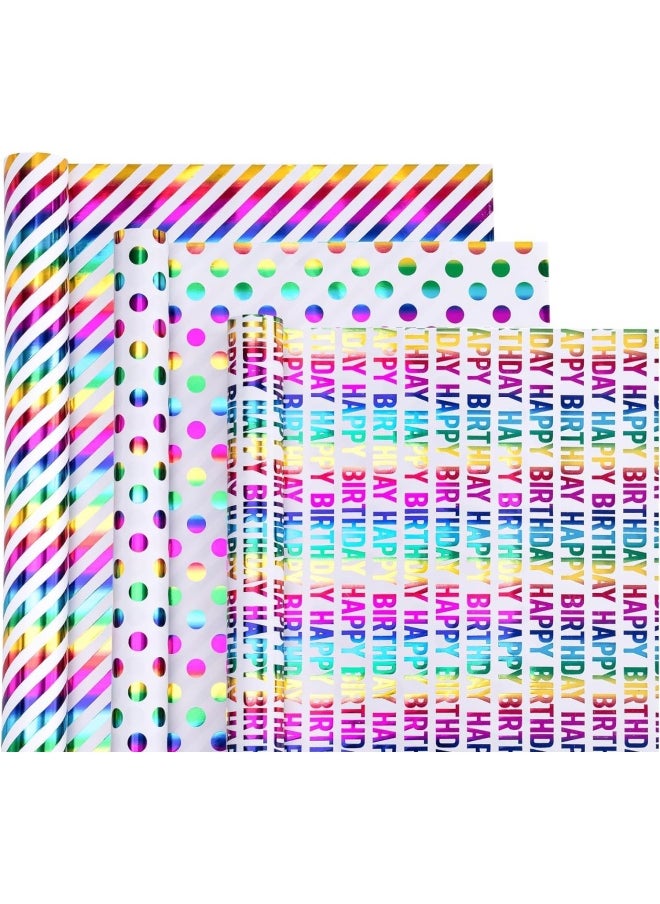 Premify Rainbow Gift Wrapping Paper Rolls, 9 Meter Gift Wrapping Paper Roll, 3 Different Style Multicolor Sheets (43Cm X 3M) Gift Wrap For Birthday, Holiday, Wedding  - Image 2