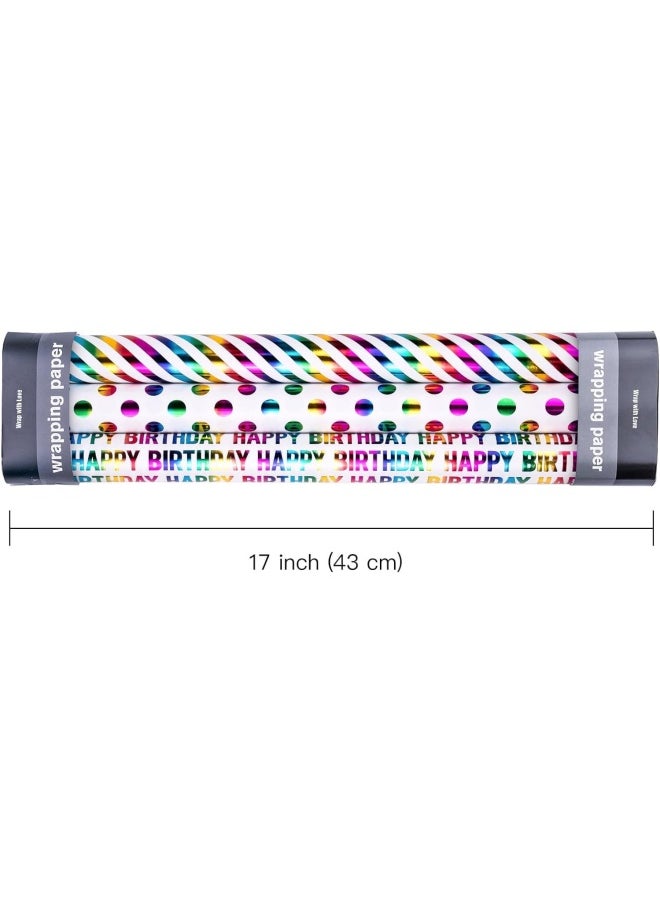 Premify Rainbow Gift Wrapping Paper Rolls, 9 Meter Gift Wrapping Paper Roll, 3 Different Style Multicolor Sheets (43Cm X 3M) Gift Wrap For Birthday, Holiday, Wedding  - Image 3