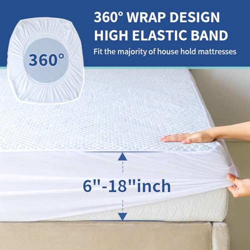 Flippeddream Cooling Queen Mattress Protector-100% Waterproof & Noiseless Rayon Fiber Mattress Cover (60" x 80") Size Bed Soft, Breathable, Guards Against Spills Matterss Pad - Pockets Up to 21″ - Image 4