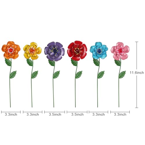 hogardeck Garden Decor for Outside, Set of 6 Metal Flowers Decorative Garden Stakes for Spring Decor, Yard Art Garden Decorations for Outdoor Lawn Porch Pathway Patio (Multi-Color) - Image 3