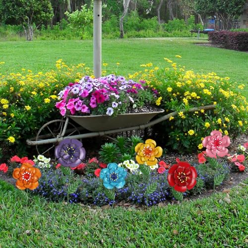 hogardeck Garden Decor for Outside, Set of 6 Metal Flowers Decorative Garden Stakes for Spring Decor, Yard Art Garden Decorations for Outdoor Lawn Porch Pathway Patio (Multi-Color) - Image 2