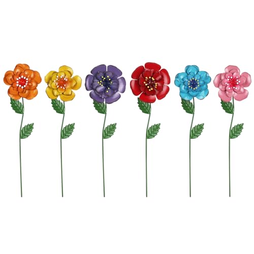 hogardeck Garden Decor for Outside, Set of 6 Metal Flowers Decorative Garden Stakes for Spring Decor, Yard Art Garden Decorations for Outdoor Lawn Porch Pathway Patio (Multi-Color) - Image 1