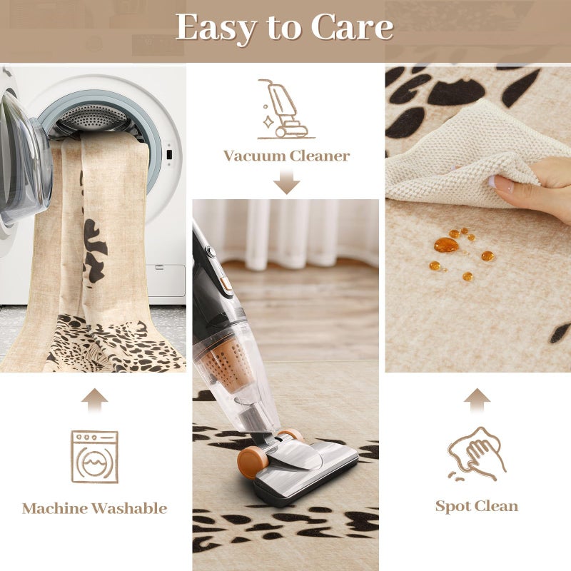 OJIA Leopard Print 5x7 Rugs for Living Room, Soft Ultra-Thin Washable Area Rugs for Bedroom Non-Slip Neutral Rug Non-Shedding Indoor Carpet Kids Rugs for Playroom Nursery Girls Boys Dorm Classroom - Image 3