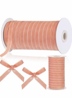 Excefore Vintage Velvet Ribbon Single Face Spool Satin for Wreath Decoration DIY Bow Craft Gift Wrapping (Rose Gold, 1cm, 50 Yard)  - Image 1