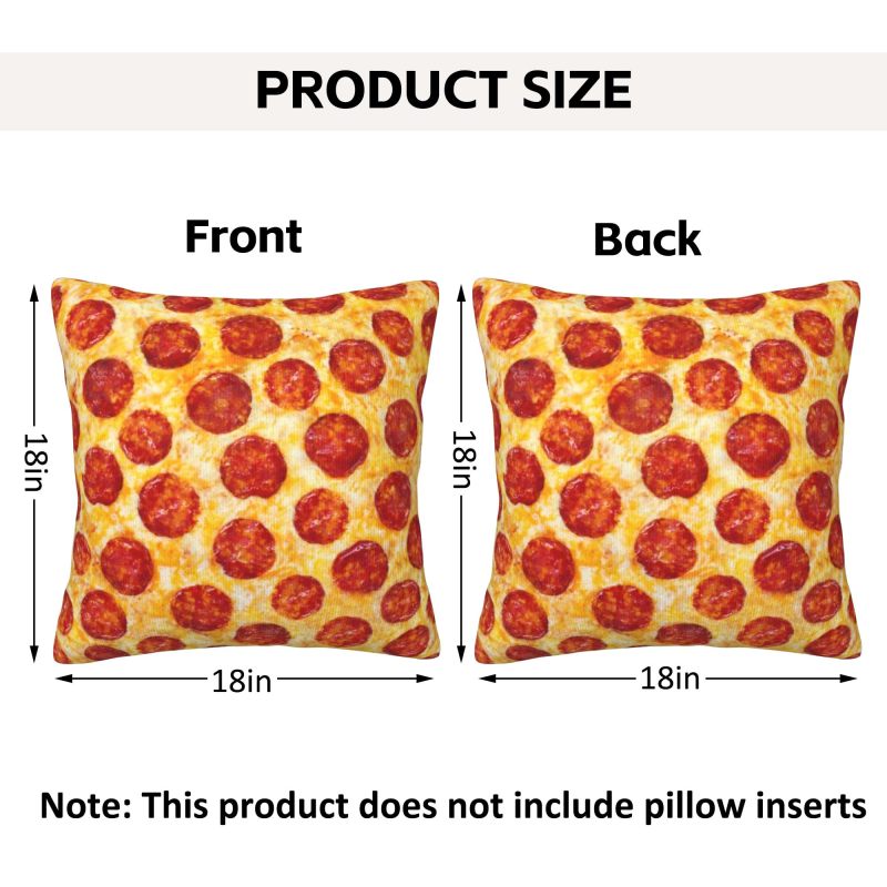 طقم غلافي وسادة بتصميم بيتزا البيبروني - قطعتان مقاس 18x18 بوصة من البوليستر الناعم - سحاب مخفي مقاوم للبهتان - أغطية وسائد مربعة للزينة للأريكة وغرفة النوم وزاوية القراءة - Image 3