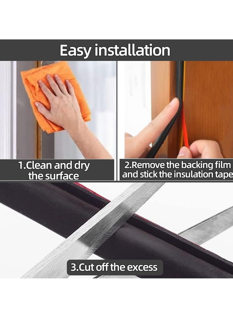 VIUAUAX شريط مانع لتسرب الماء للباب، شريط مانع لتسرب الماء للباب، شريط مطاطي أسود على شكل حرف D بطول 6 أمتار، شريط عازل للطقس من المطاط ذاتي اللصق، شرائط أبواب عازلة للصوت لإطار الباب والنوافذ (أسود) - Image 5