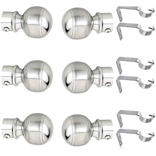Arena Stainless Steel Curtain Bracket Set, Finials With Fitting Accessories, Rod Holder for Doors & Windows, 1 Inch Parda Rod Holder, Knobs for Windows 6 Pcs - Image 1