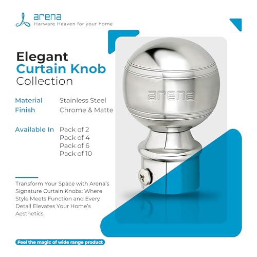 Arena Stainless Steel Curtain Bracket Set, Finials With Fitting Accessories, Rod Holder for Doors & Windows, 1 Inch Parda Rod Holder, Knobs for Windows 6 Pcs - Image 2