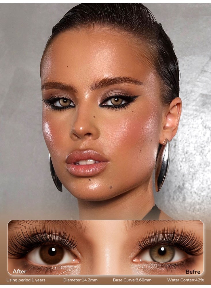 UYAAI Brown Lens Yearly Colored Contact Lenses, Unisex Cosmetic Contact Lenses, Natural Fashion Lenses, 42% Water - Image 1
