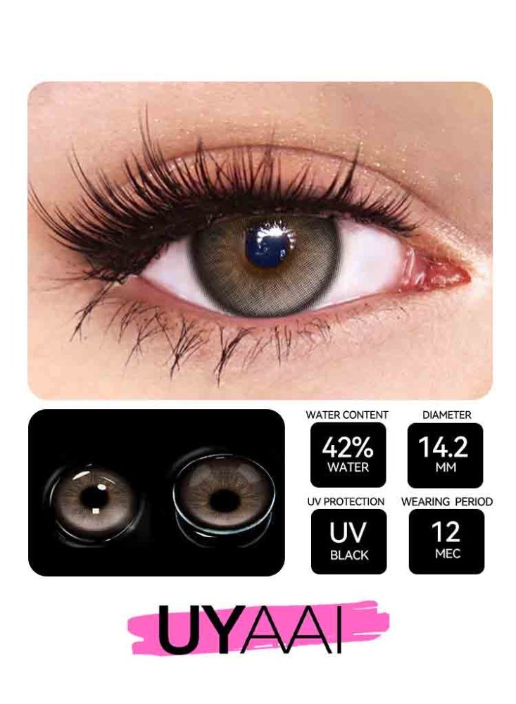 UYAAI Brown Lens Yearly Colored Contact Lenses, Unisex Cosmetic Contact Lenses, Natural Fashion Lenses, 42% Water - Image 2