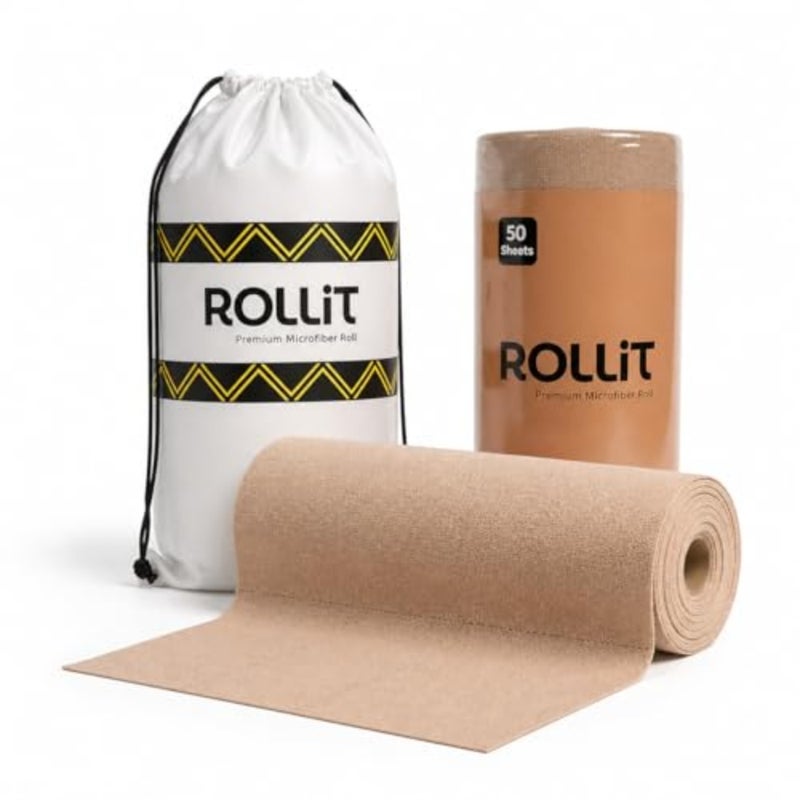 Microfiber Towel Roll 50 Sheets Tear-Away Reusable Cleaning Cloth 200 GSM Thick, Ultra Absorbent, Lint-Free Car Detailing and Home Use with Storage Pouch - Image 1