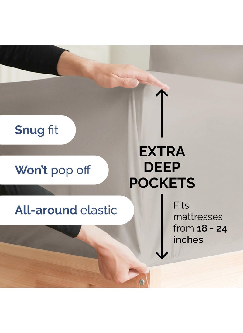 Extra Deep Cal King Sheet Set - 6 Piece Breathable and Cooling Sheets - Hotel Luxury Bed Sheets Set - Easy Fit - Soft  Wrinkle Free and Comfy Sheets Set - Light Grey Sheet Set with Extra Deep Pockets