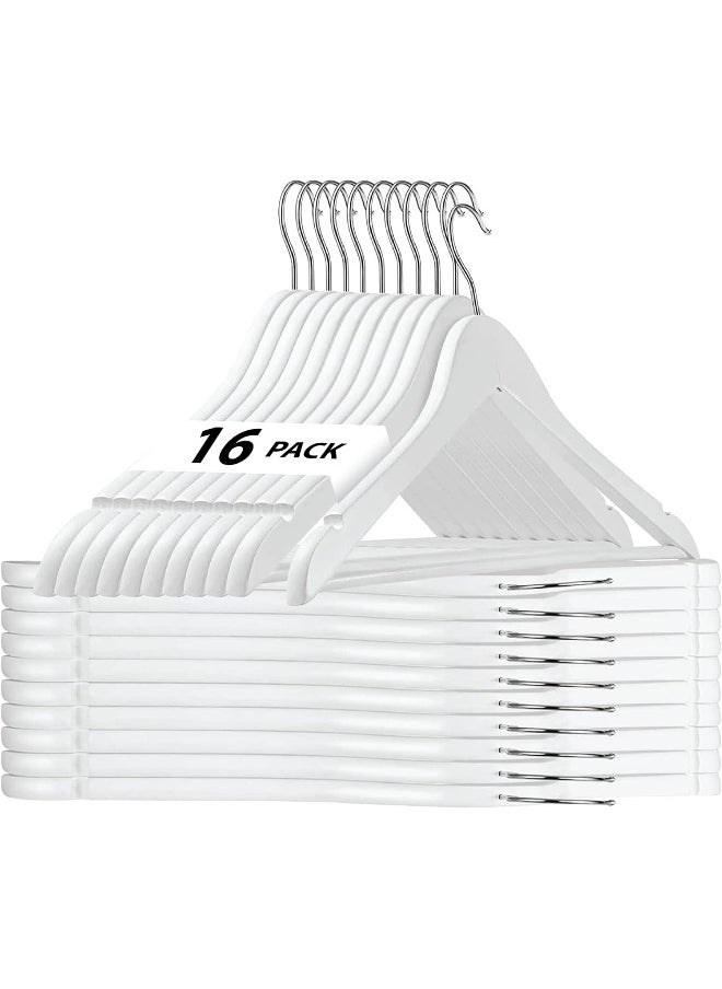 HOUSE DAY - HOUSE DAY Wooden Hanger 16 Pack Wooden Suit Hanger Non-Slip Cloth Hangers Wooden Clothes Hanger Smooth Finish Wooden Coat Hanger Premium Wooden Hangers for Clothes Dress Suit (White) - Image 1
