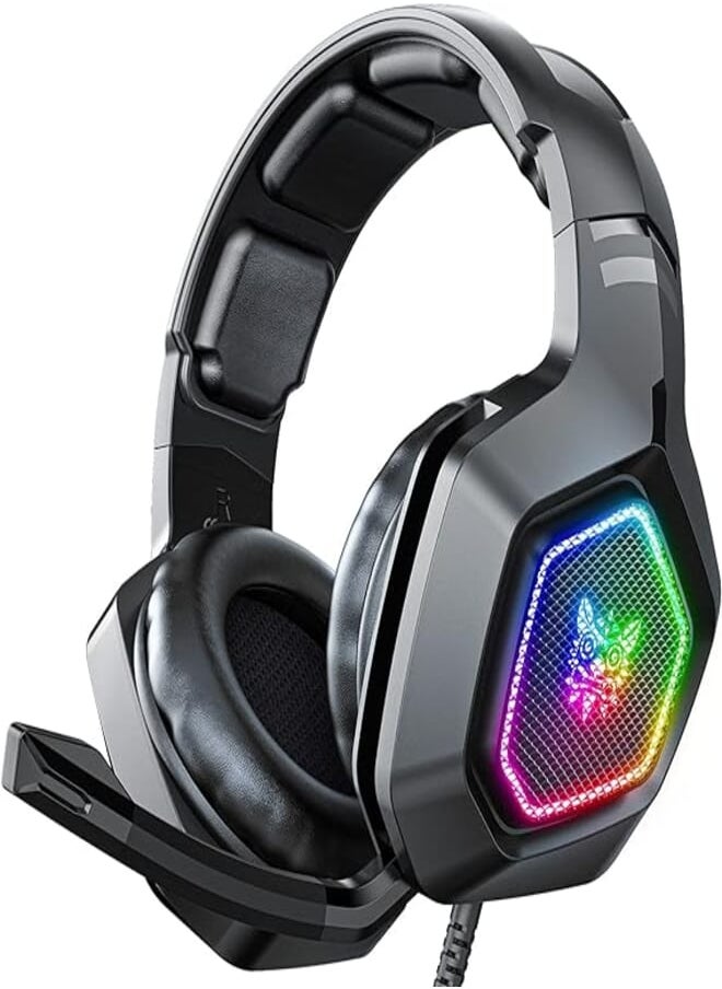 onikuma - Onikuma K10 7.1 medium surround sound with led light & noise reduction mic, usb output jack black, Wired, Black - Image 1