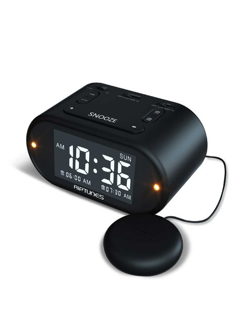 RIPTUNES Loud Alarm Clock with Bed Shaker for Heavy Sleepers Dual Alarm wWeekday  Weekend Settings Full Range Dimmer 0100 USB Charging Port Snooze Button Easy Set UP