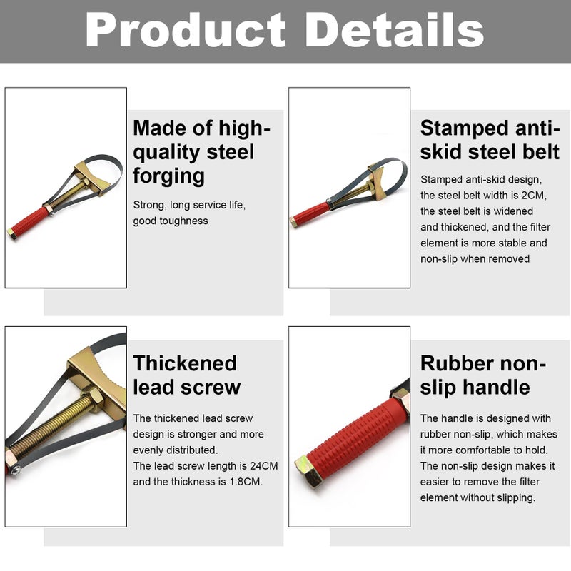 FullMayPro Oil Filter Wrench Removal Tool,Heavy Duty Adjustable Strap 9-15 CM Diameter,Adjustable Oil Filter Removal Tool for Larger Vehicles,Large Truck/Large Tractor/Excavators etc - Image 3