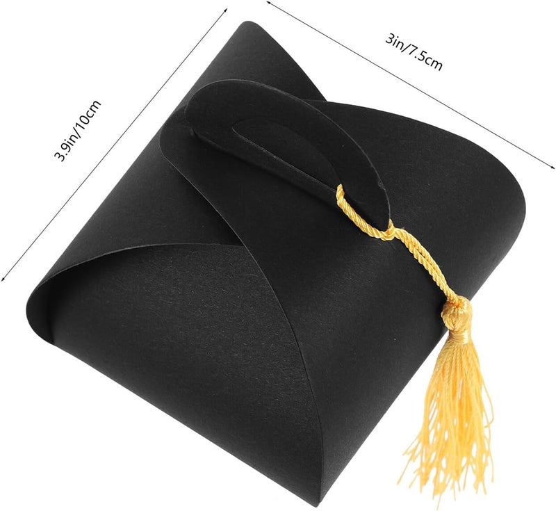 BUTIFULSIC 50pcs Black Graduation Cap Party Favor Boxes with Tassel, Decorative Candy Containers for Graduation Party and Treat Packaging - Image 2
