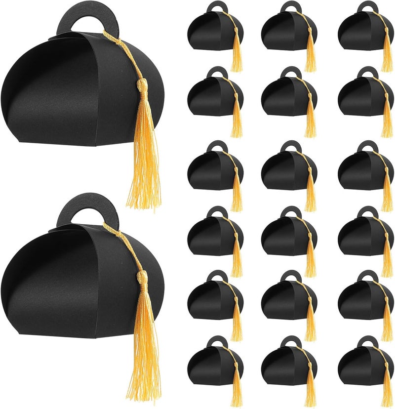 BUTIFULSIC 50pcs Black Graduation Cap Party Favor Boxes with Tassel, Decorative Candy Containers for Graduation Party and Treat Packaging - Image 1