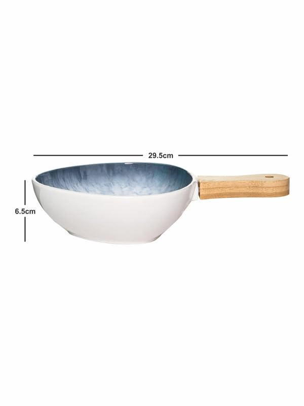 White gold Porcelain Serving Bowl with Wooden Handle WG-1712-BLUE - Image 5