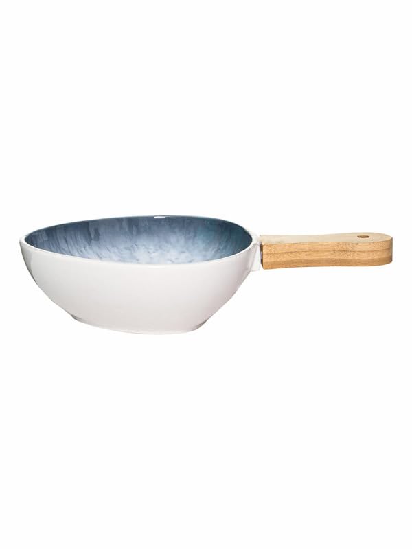 White gold Porcelain Serving Bowl with Wooden Handle WG-1712-BLUE - Image 4