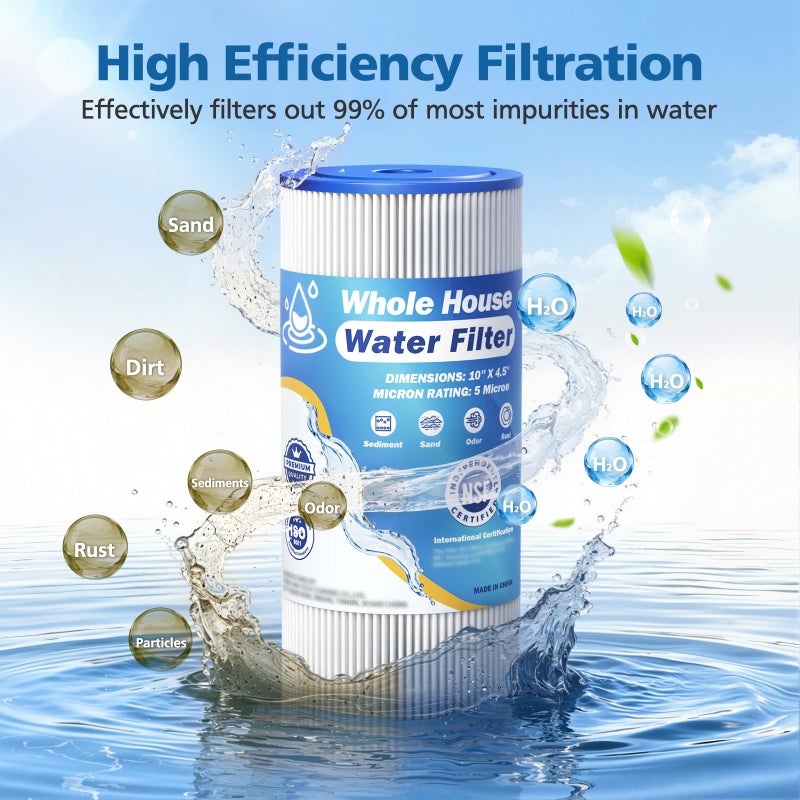 Caehomly 5 Micron 10" x 4.5" Whole House Water Filter Compatible with GE FXHSC, GXWH40L, Plumber W50PEHD, Culligan R50-BBSA, Pentek R50-BB, W10-PR, DuPont WFHDC3001, W50PEHD, High Flow Sediment Filters, 4 Pack - Image 5
