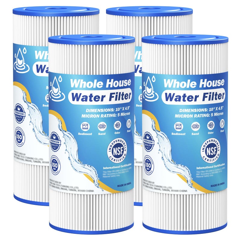 Caehomly 5 Micron 10" x 4.5" Whole House Water Filter Compatible with GE FXHSC, GXWH40L, Plumber W50PEHD, Culligan R50-BBSA, Pentek R50-BB, W10-PR, DuPont WFHDC3001, W50PEHD, High Flow Sediment Filters, 4 Pack - Image 1