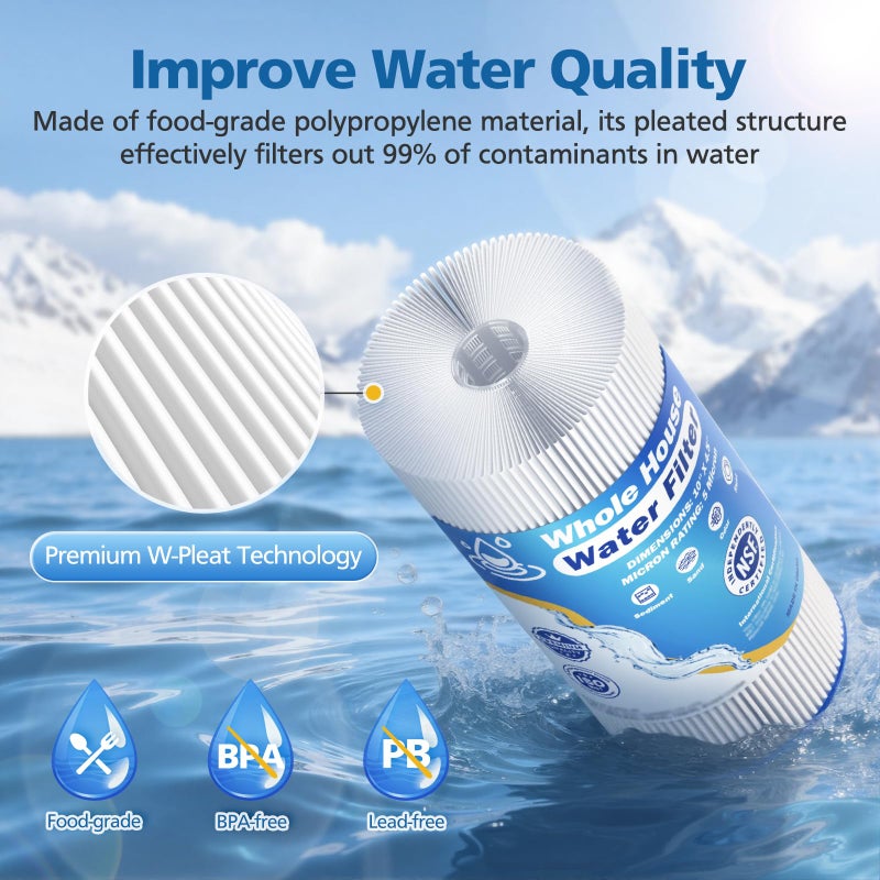 Caehomly 5 Micron 10" x 4.5" Whole House Water Filter Compatible with GE FXHSC, GXWH40L, Plumber W50PEHD, Culligan R50-BBSA, Pentek R50-BB, W10-PR, DuPont WFHDC3001, W50PEHD, High Flow Sediment Filters, 4 Pack - Image 4