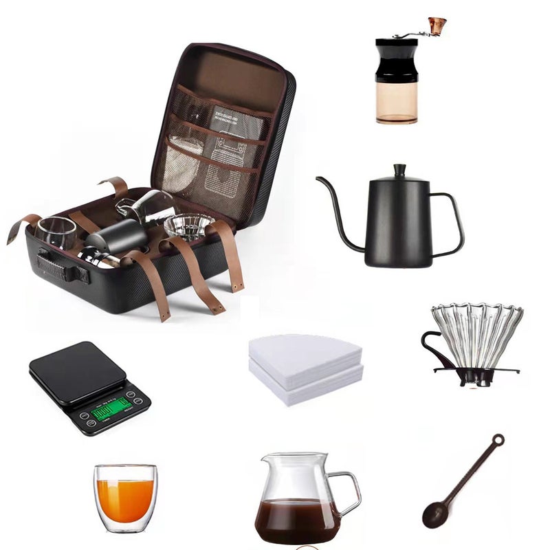 Factory For Storage Travel Hand Coffee Pot Set Hand Grinding Coffee Pot Full Set Of Utensils Filter Cup Hand Pot Combination - Image 3