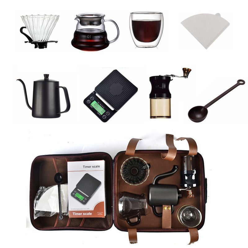 Factory For Storage Travel Hand Coffee Pot Set Hand Grinding Coffee Pot Full Set Of Utensils Filter Cup Hand Pot Combination - Image 2