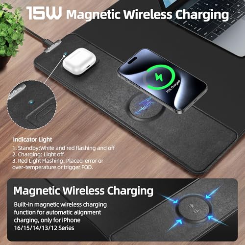 ExtreLife Mouse Pad with Wireless Charging Gaming Mouse Pad with UltraSmooth Surface Large XXL Desk Mat NonSlip Mouse Mat Waterproof Computer Keyboard Pad for Gaming Desk Office PC 800x400x4MM Black - Image 3
