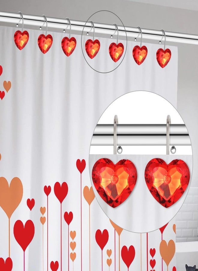 EleCharm Decorative Crystal Shower Curtain Hooks, Set of 12 Bling Red Heart Shape Hooks Rings Rust Resistant Steel for Bathroom Curtain Multi-Purpose (Red Transparent) - Image 5
