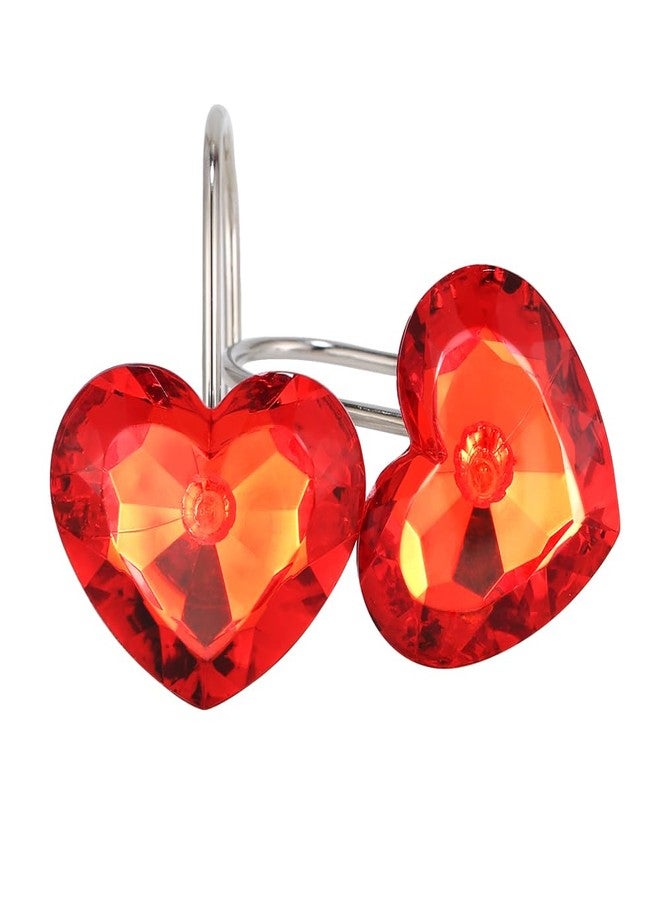 EleCharm Decorative Crystal Shower Curtain Hooks, Set of 12 Bling Red Heart Shape Hooks Rings Rust Resistant Steel for Bathroom Curtain Multi-Purpose (Red Transparent) - Image 2