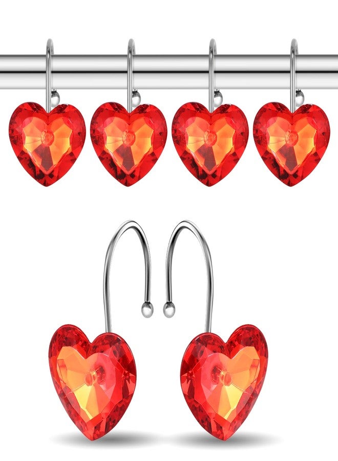 EleCharm Decorative Crystal Shower Curtain Hooks, Set of 12 Bling Red Heart Shape Hooks Rings Rust Resistant Steel for Bathroom Curtain Multi-Purpose (Red Transparent) - Image 3