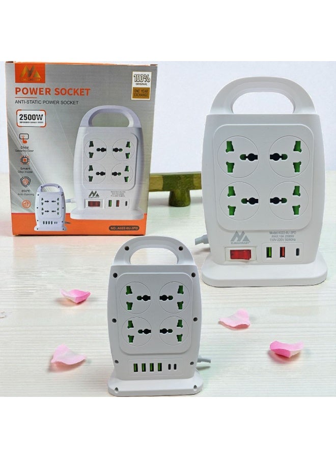 A022-6U 8-Socket Power Strip with 6 USB + 3 Type-C – Multi-Device Charging with Fuse Protection