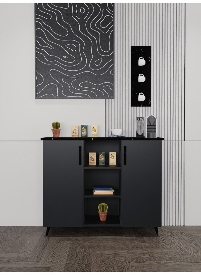 كوفي وورلد ركن قهوة لون أسود مع رف بتصميم اثاث عصري - Image 1