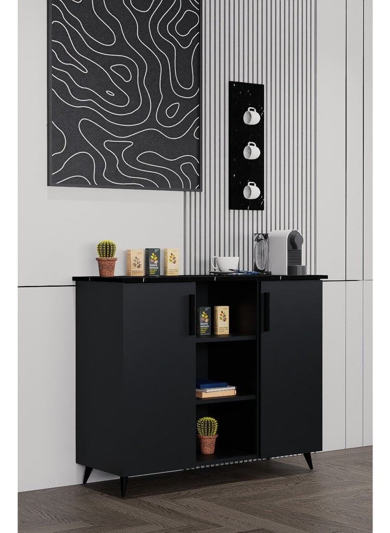 كوفي وورلد ركن قهوة لون أسود مع رف بتصميم اثاث عصري - Image 2