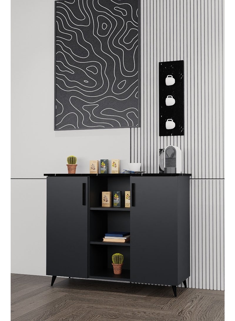 كوفي وورلد ركن قهوة لون أسود مع رف بتصميم اثاث عصري - Image 3